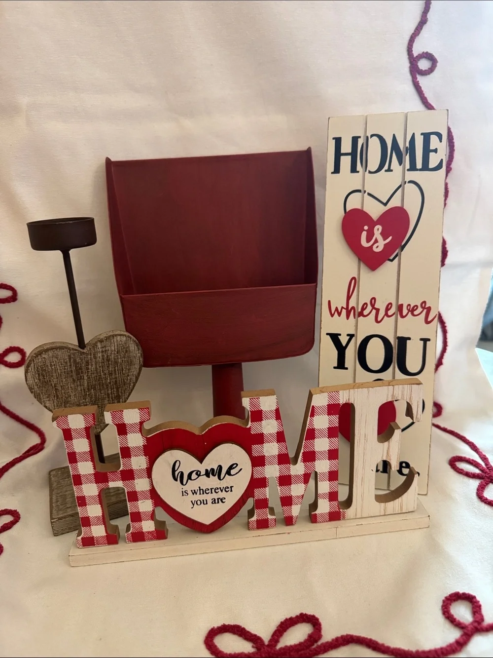 HOME Red and White Plaid Decorative Home Sign - Unbranded